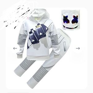 White and Blue Striped Hoodie and Joggers Set